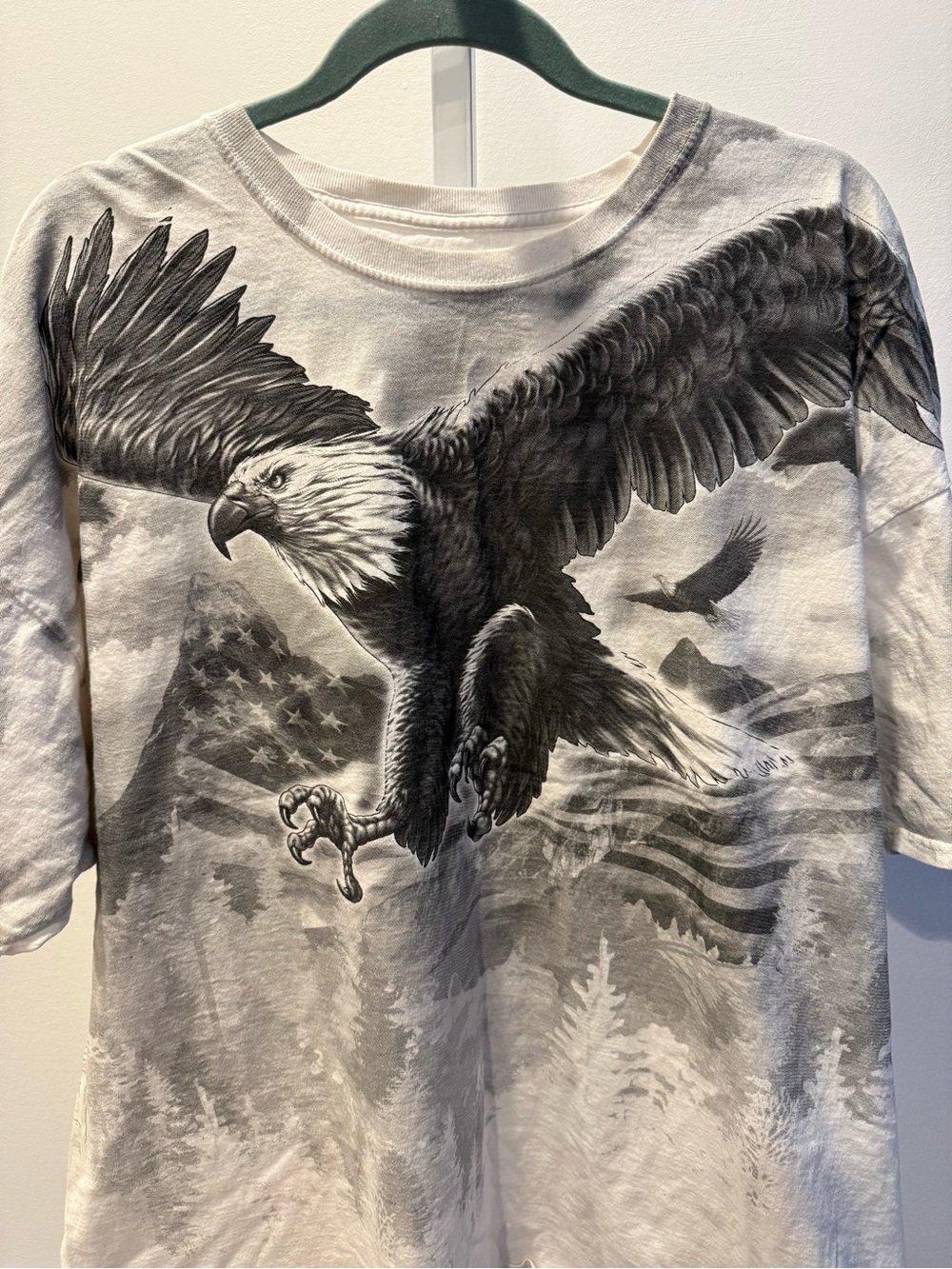 DOM Short Sleeve Eagle Graphic Tee White/Gray Y2K Cotton Men Size 3XL
